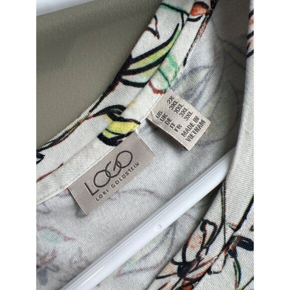 LOGO by Lori Goldstein Floral Print Pleated Hem Top Women 2X Green Boho Hippie - Picture 4 of 7